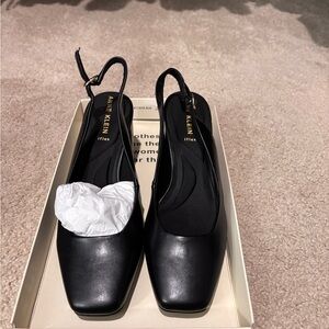 Anne Klein Black Square-Toe Slingback Heels -Size 7.5 New, Unworn